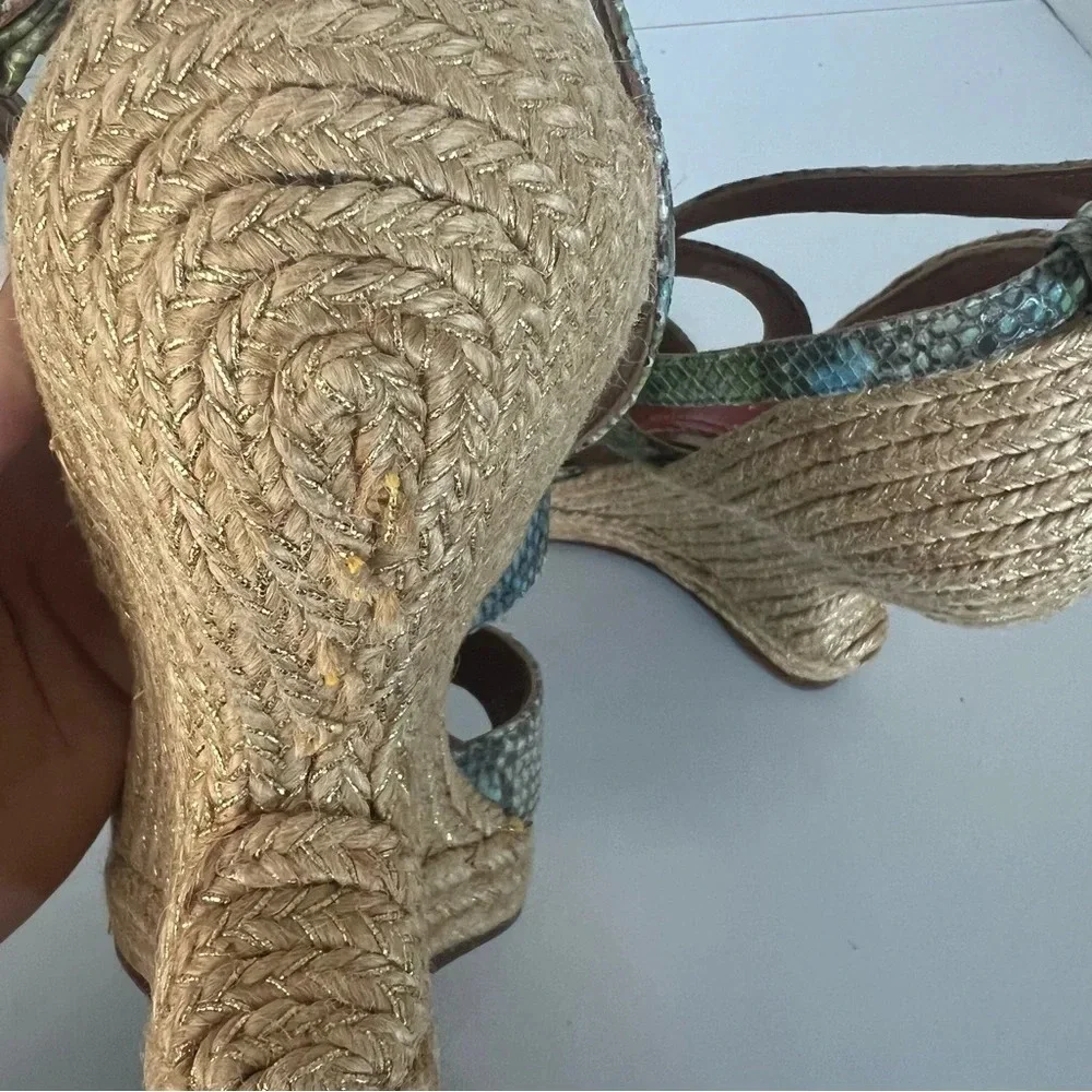Paloma‎ Barcelo Snakeskin 4” Funky Shape Espadrille Wedge Strap Sandals size 10